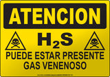 Caution: H2S Poisonous Gas May Be Present Spanish Sign