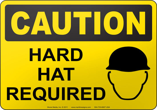 Caution: Hard Hat Required English Sign