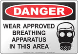 Danger: Wear Approved Breathing Apparatus In This Area English Sign