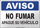 Notice: No Smoking Turn Off Engine Spanish Sign