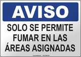 Notice: Smoking In Designated Area Only Spanish Sign