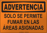 Warning: Smoking In Designated Area Only Spanish Sign