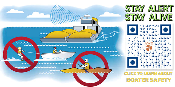 “Stay Alert, Stay Alive” Sticker – Tug & Tow Approaching Water Ski and Kayak
