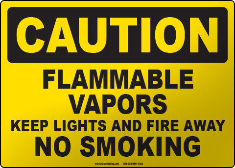 Caution: Flammable Vapors Keep Lights and Fire Away No Smoking English Sign
