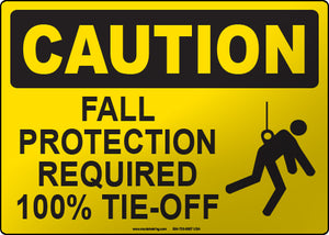Caution: Fall Protection Required 100% Tie-Off