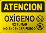 Caution: Oxygen No Smoking No Open Flames Spanish Sign