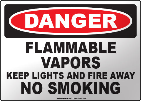 Danger: Flammable Vapors Keep Lights and Fire Away No Smoking English Sign