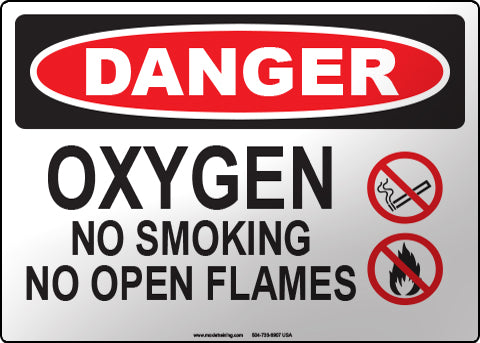 Danger: Oxygen No Smoking No Open Flames English Sign
