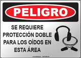Danger: Double Hearing Protection Required in this Area Spanish Sign