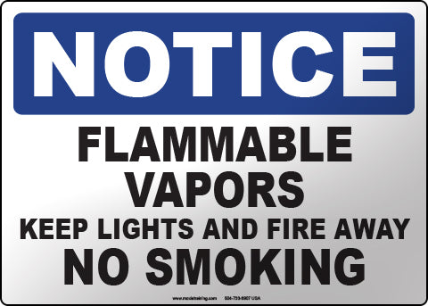 Notice: Flammable Vapors Keep Lights and Fire Away No Smoking English Sign