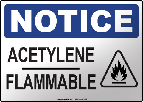 Notice: Acetylene Flammable English Sign