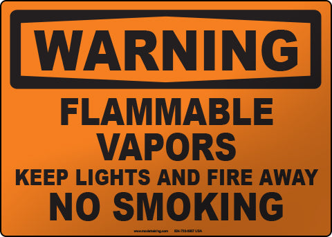 Warning: Flammable Vapors Keep Lights and Fire Away No Smoking English Sign