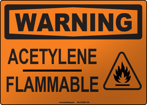 Warning: Acetylene Flammable English Sign