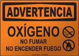 Warning: Oxygen No Smoking No Open Flames Spanish Sign