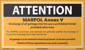 MARPOL Annex V Passenger Placard 5" x 9" Vinyl Sticker