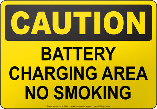 Caution: Battery Charging Area No Smoking English Sign
