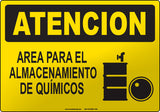 Caution: Chemical Storage Area Spanish Sign