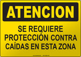 Caution: Fall Protection Required In This Area Spanish Sign