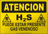 Caution: H2S Poisonous Gas May Be Present Spanish Sign