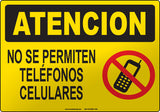 Caution: No Cellular Phones Spanish Sign