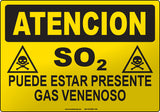 Caution: SO2 Poisonous Gas May Be Present Spanish Sign