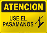 Caution: Use Handrail Spanish Sign