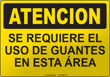 Caution: Gloves Required in this Area Spanish Sign