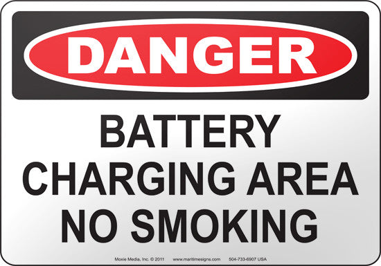 Danger: Battery Charging Area No Smoking Spanish Sign