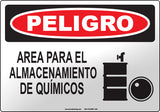 Danger: Chemical Storage Area Spanish Sign
