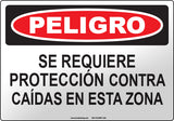 Danger: Fall Protection Required In This Area Spanish Sign