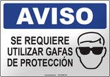 Notice: Safety Glasses Required Spanish Sign