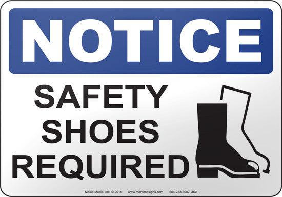 Notice: Safety Shoes Required English Sign