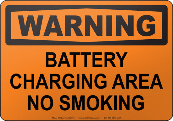 Warning: Battery Charging Area No Smoking English Sign