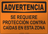 Warning: Fall Protection Required In This Area Spanish Sign