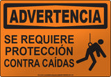 Warning: Fall Protection Required Spanish Sign