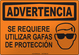 Warning: Safety Glasses Required Spanish Sign
