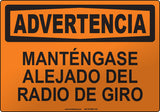 Warning: Swing Radius Stay Clear Spanish Sign